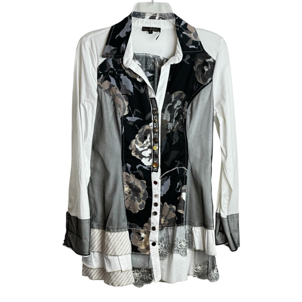 John and Jane Floral Patchwork lace chiffon dark academia‎ witchy Blouse S